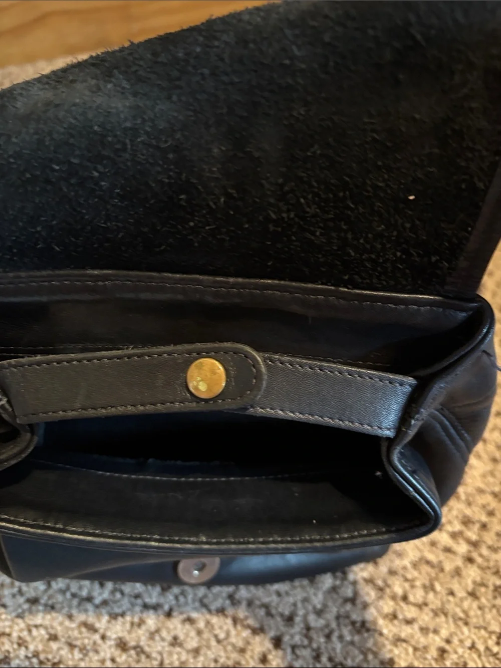 Coach Black Leather Mini Backpack with Brass Buckle